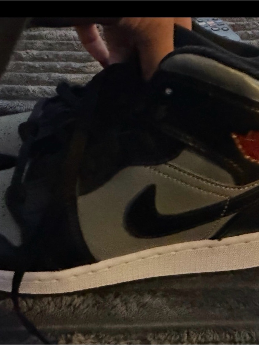 Jordan Kids Black and Gray High-Top Sneakers with Red Accent